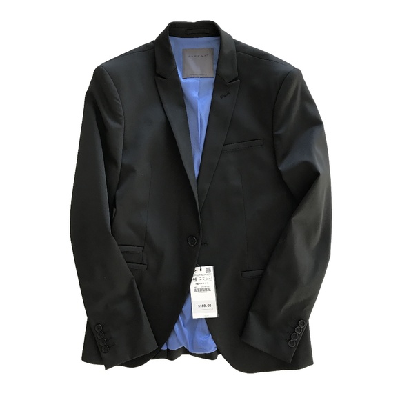 NWT Mens Zara Man Tuxedo Collar 100/% Linen Dark Blue Sportcoat Blazer 40 R